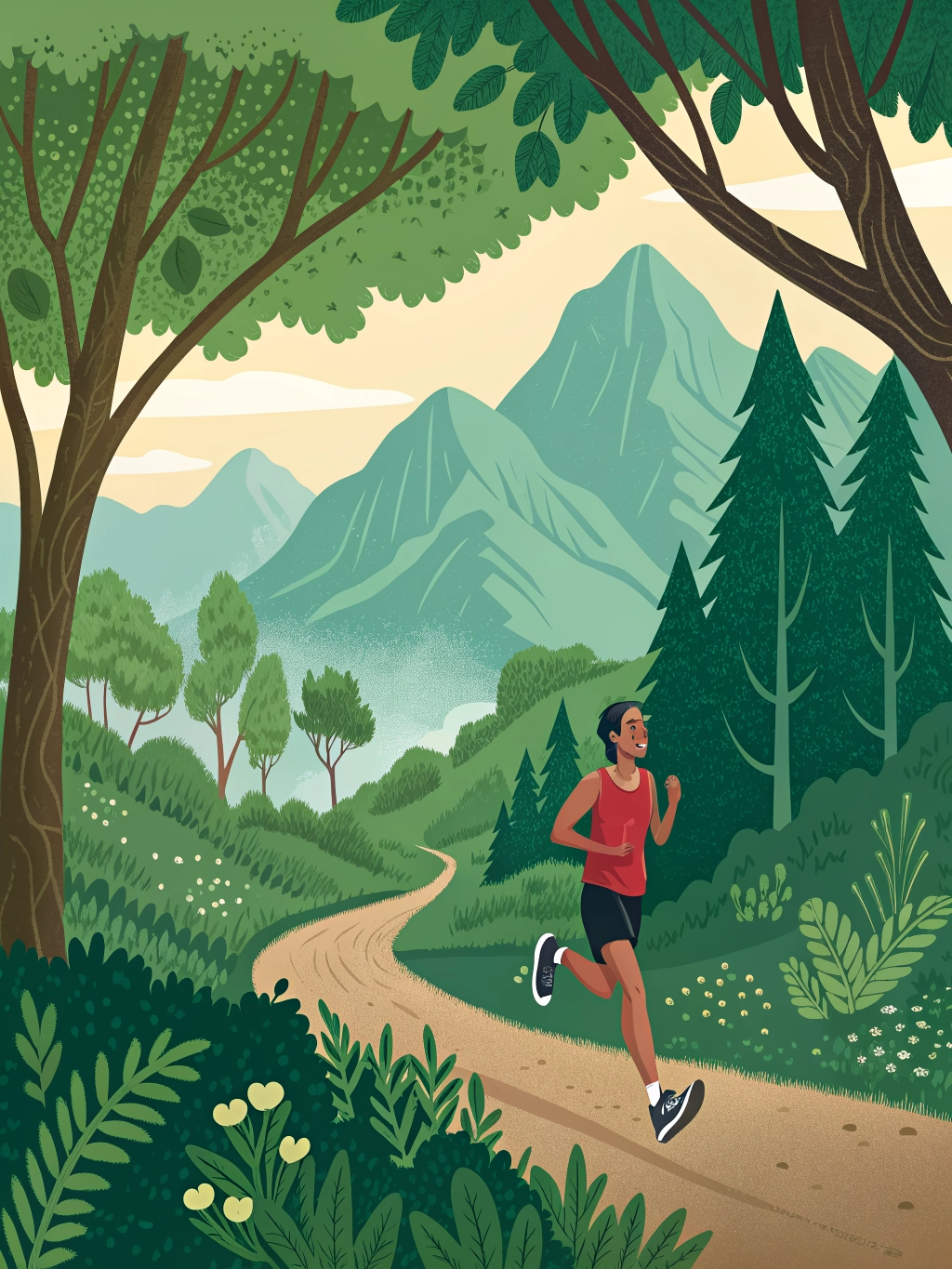 Trail runner on a forest path, 4km theme